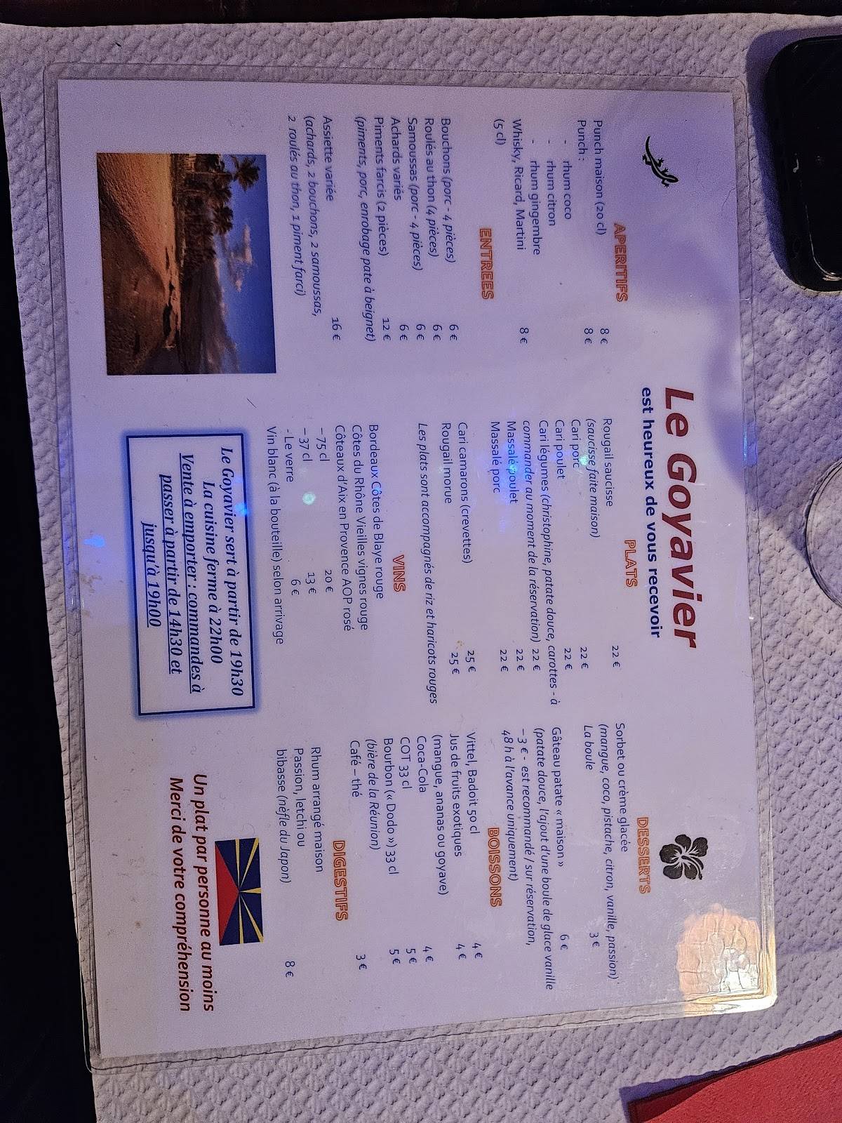 Menu de Le Goyavier