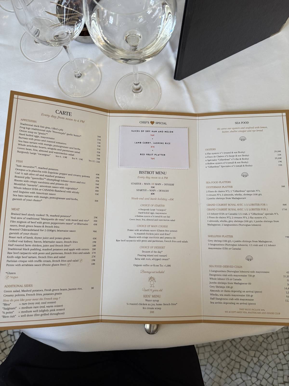 Menu de Le Grand Colbert