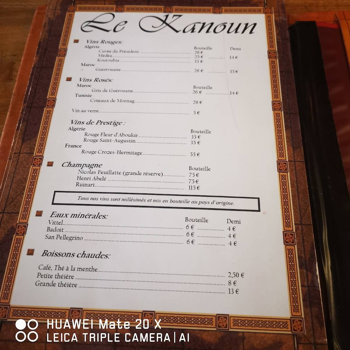 Menu de Le Kanoun