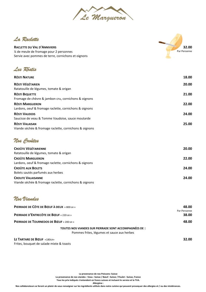 Menu di Le Margueron 