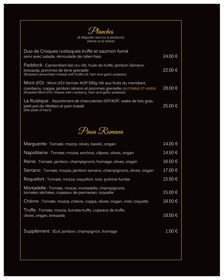 Menu de Le Paddock