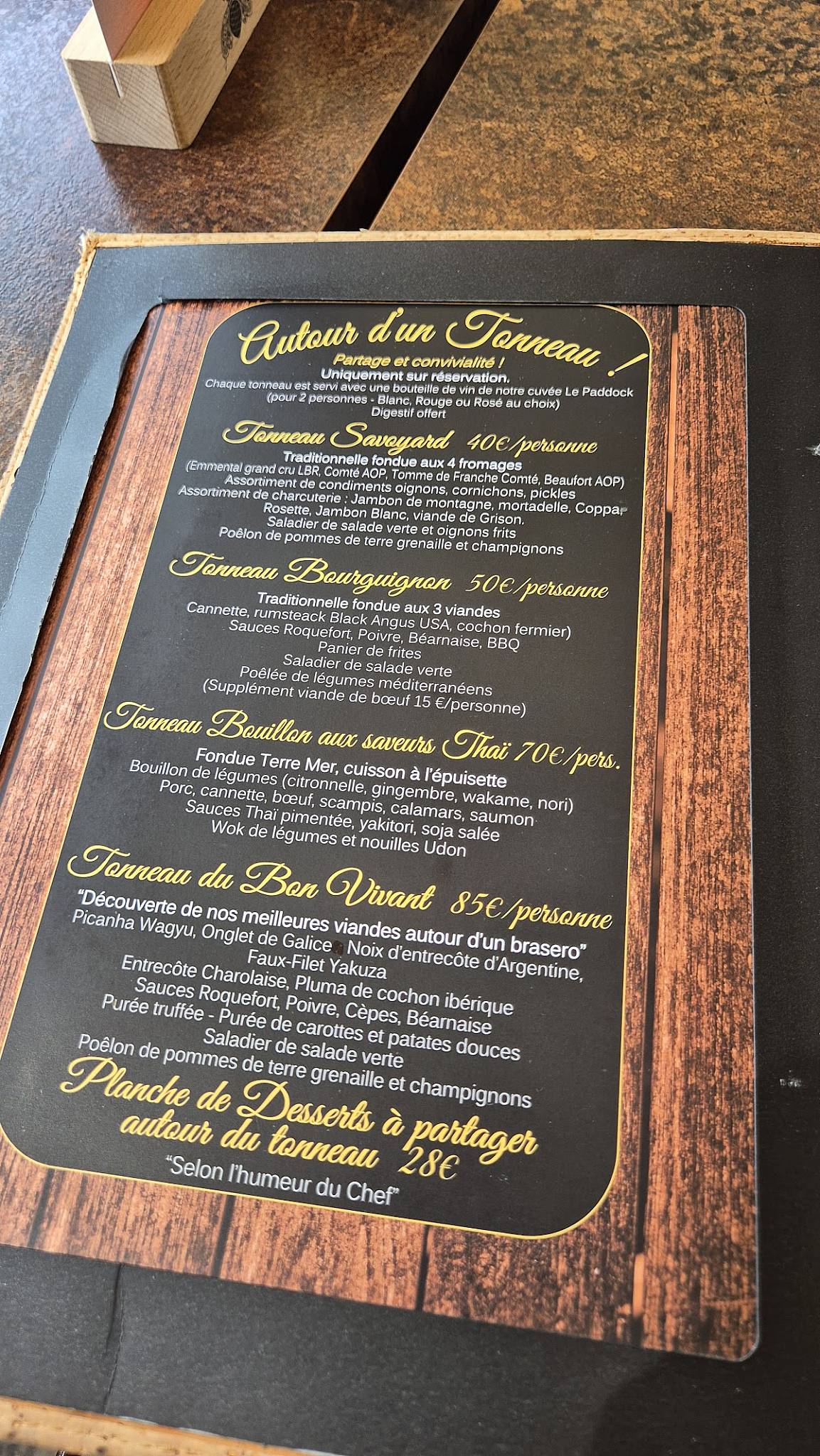 Menu de Le Paddock