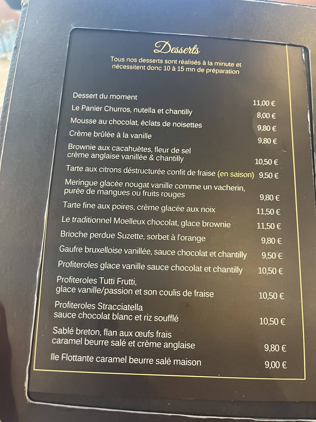 Menu de Le Paddock