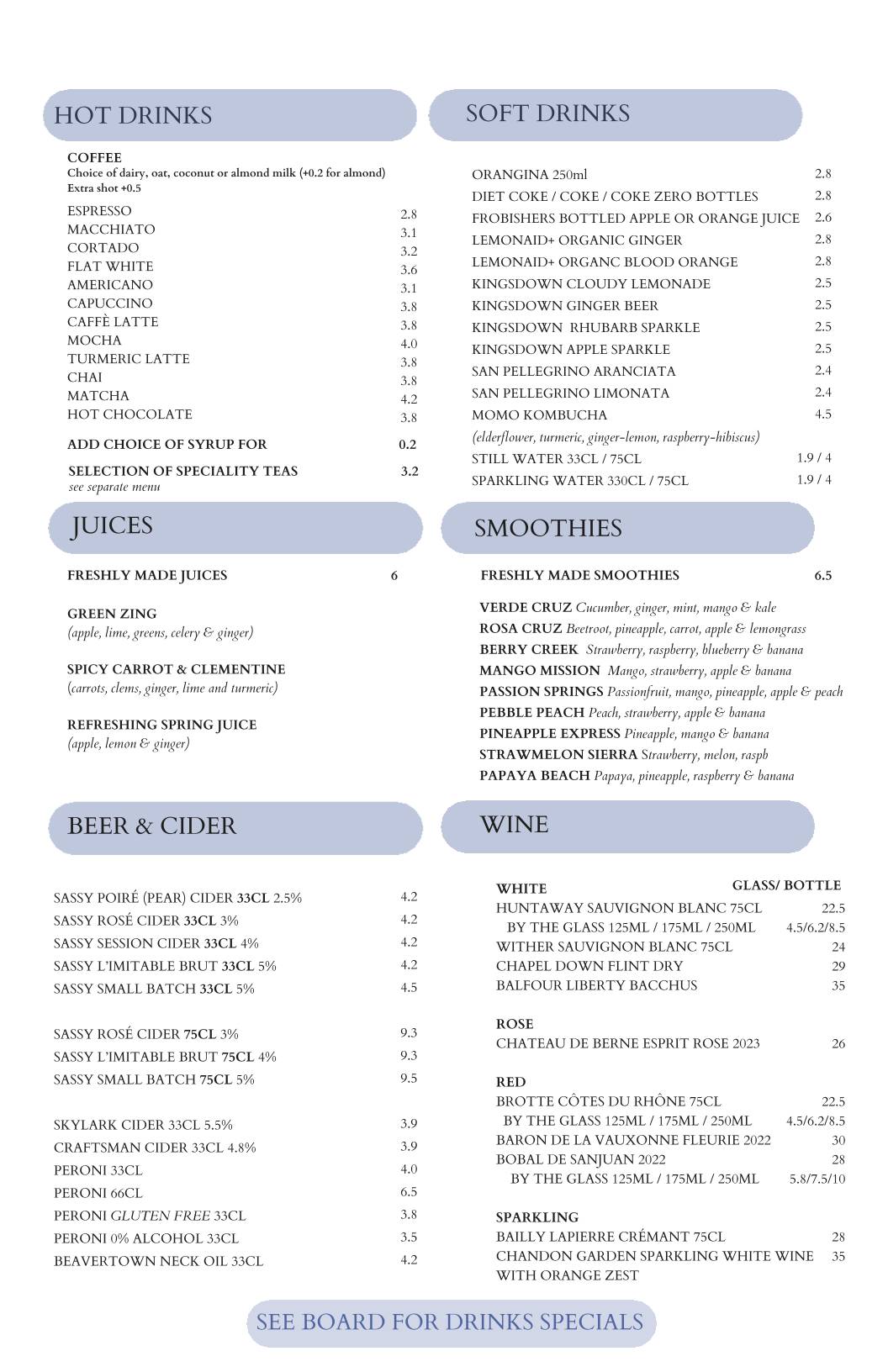 Menu at Le Petit Café cafe, Whitstable
