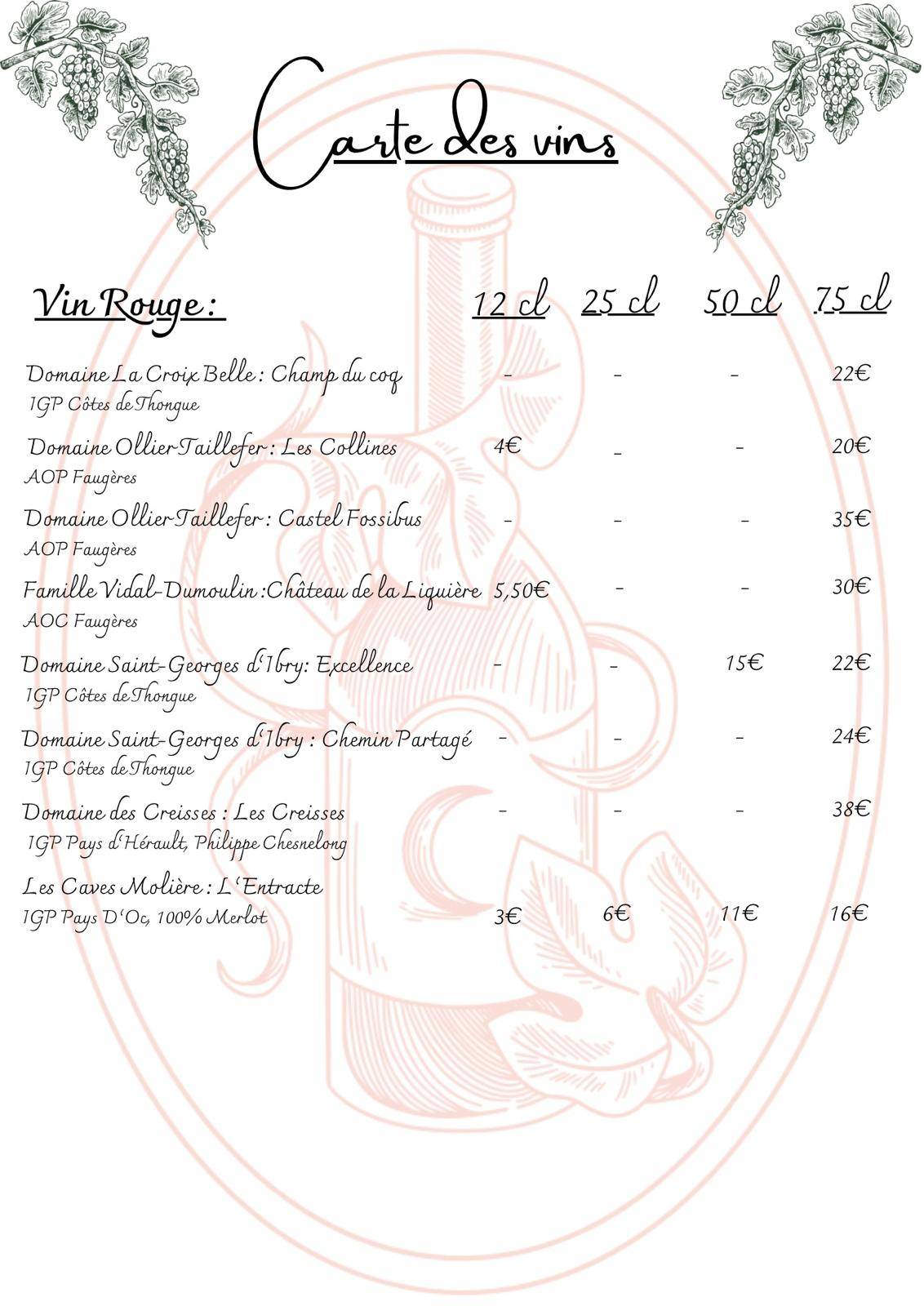 Menu de Le Petit Péché