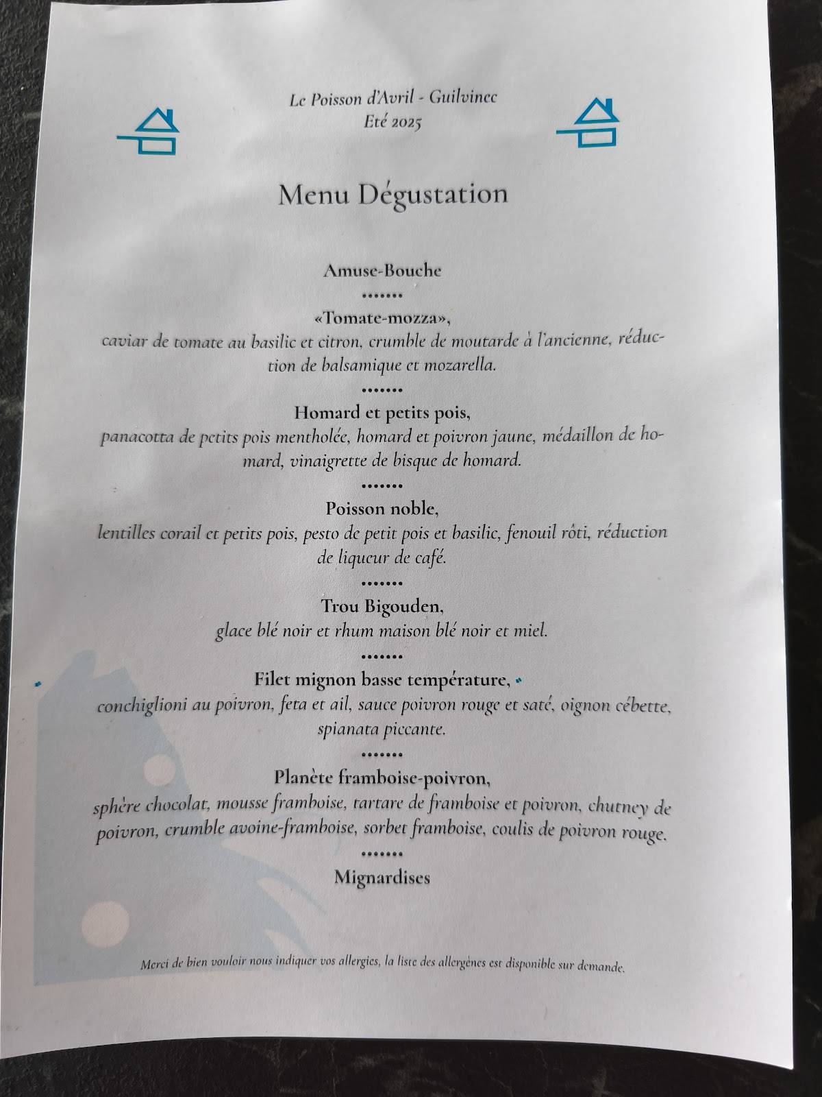 Menu de Le Poisson D'Avril