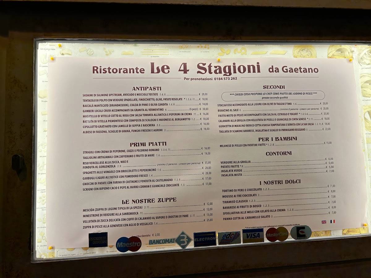 Menu di Le Quattro Stagioni "Gaetano" 