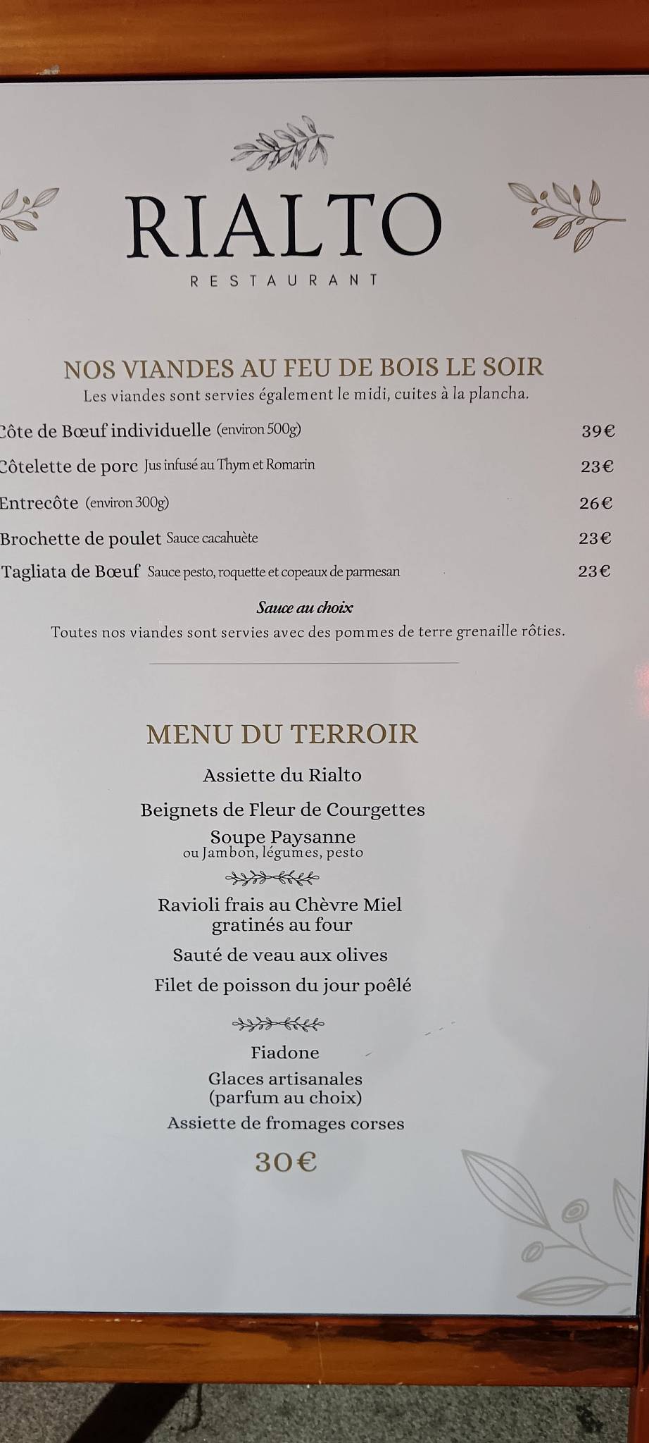Menu de Restaurant Rialto Île-Rousse