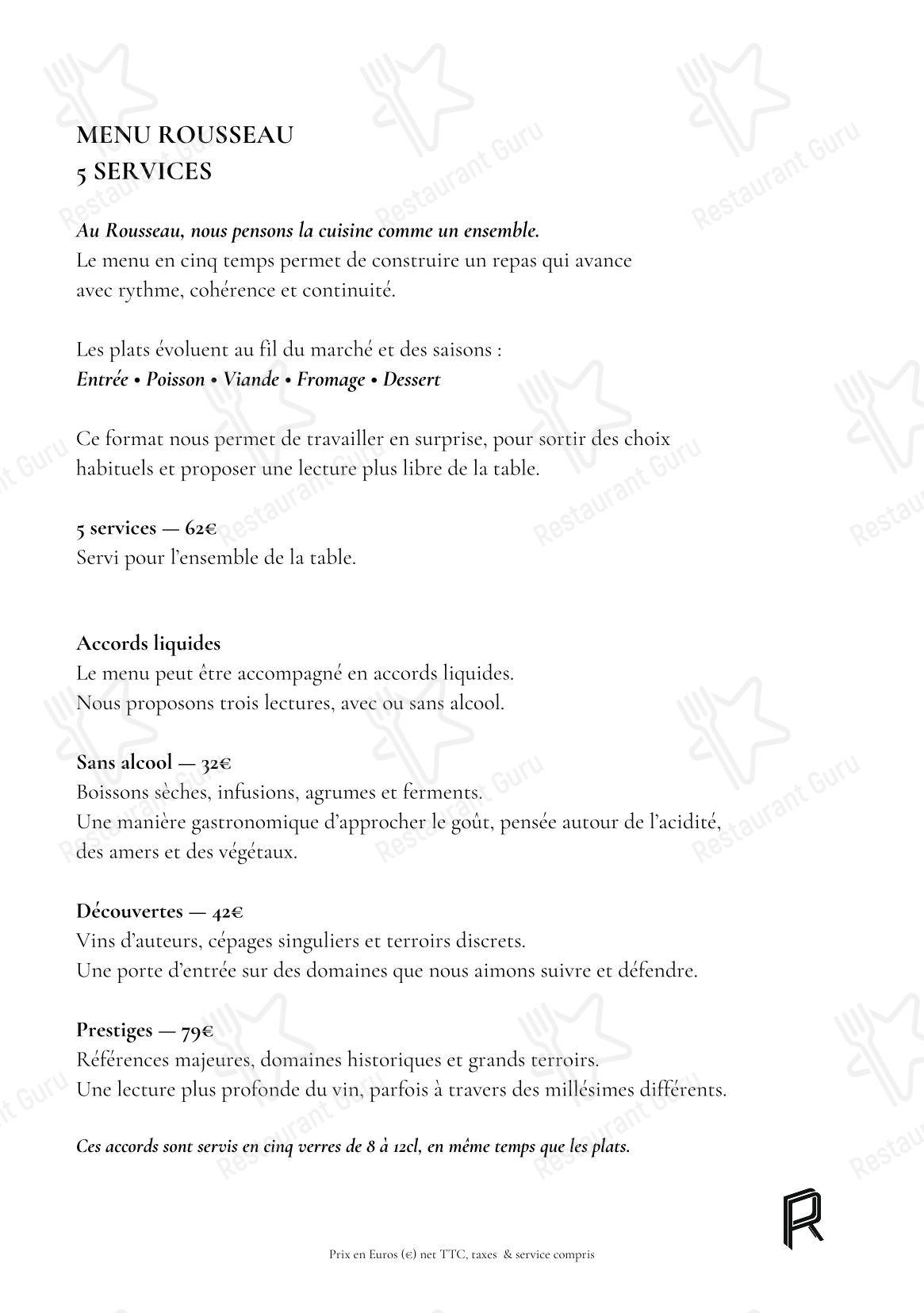 Menu pour Le Rousseau Restaurant Grenoble / Le Pont de Claix - Основное меню