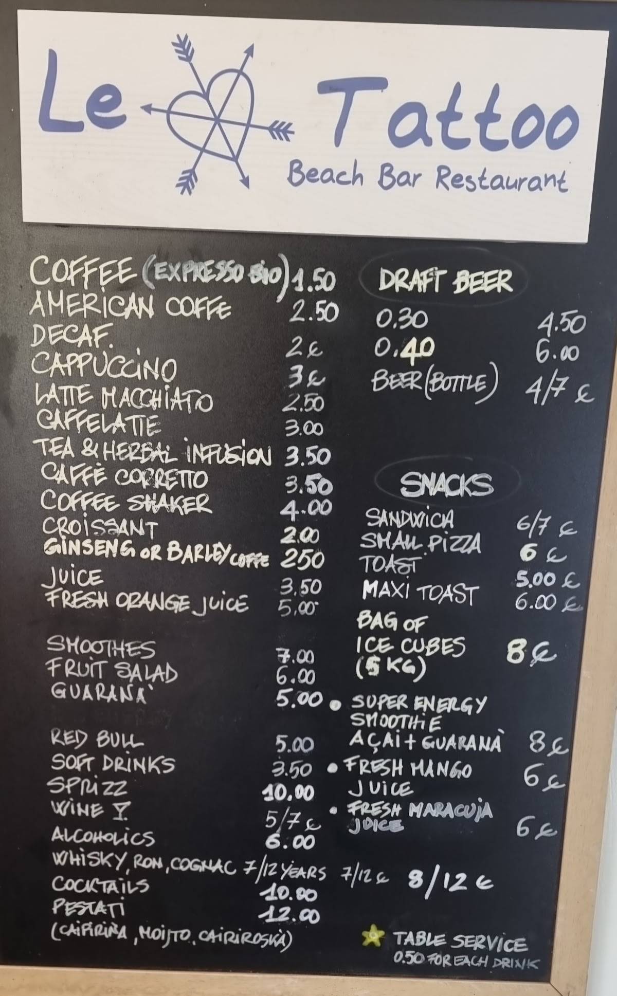 Menu di Le Tattoo - Ristorante Snack Bar 