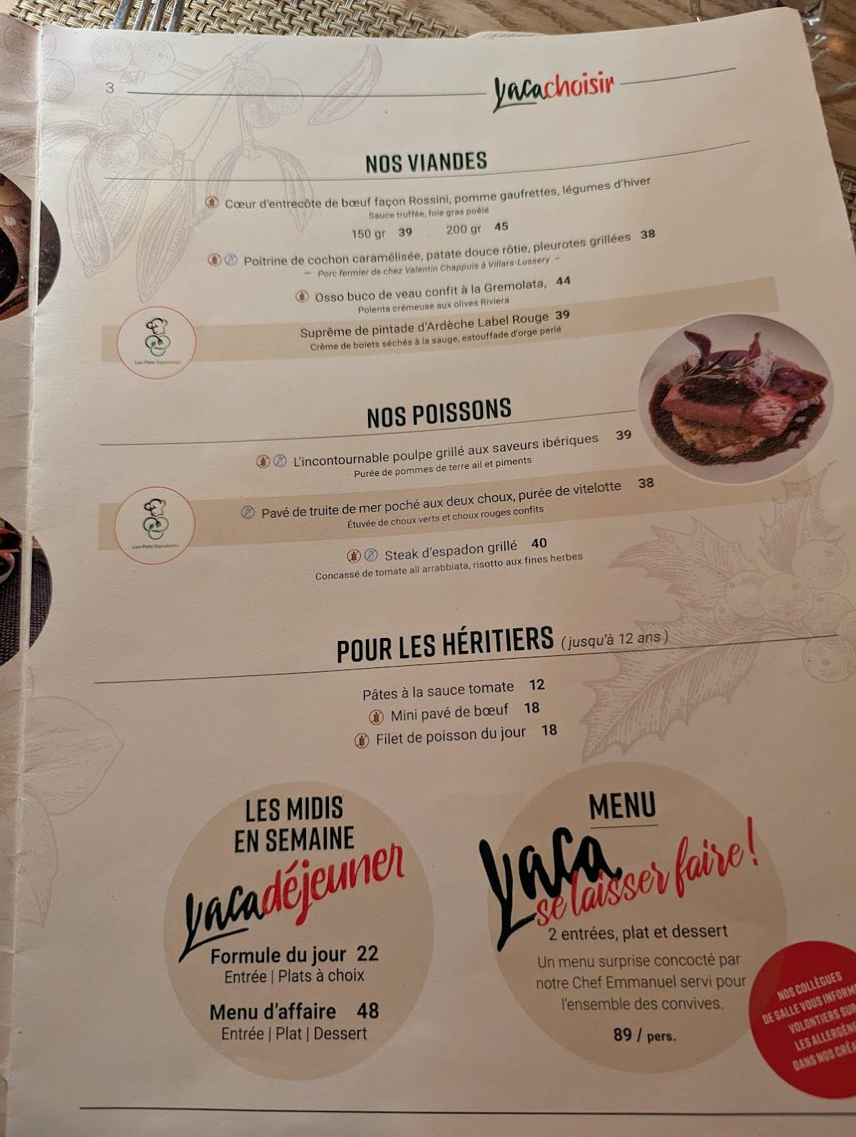 Menu di Le Yaca 
