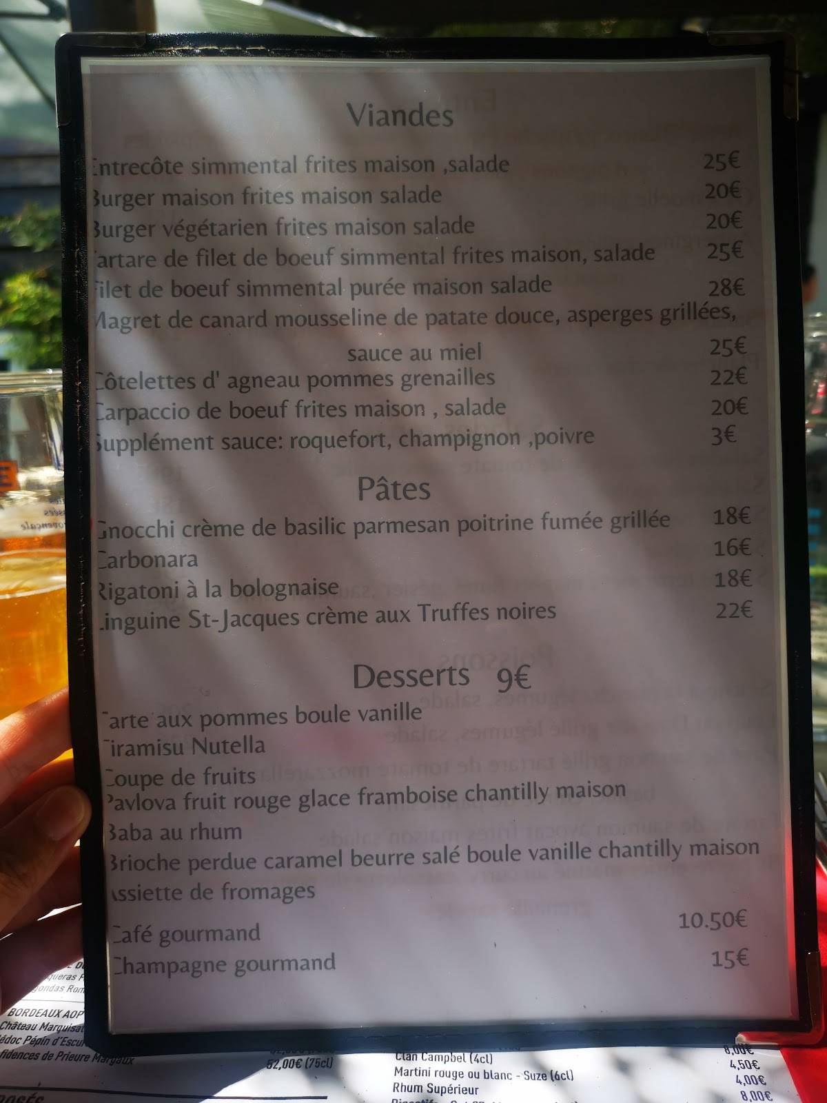 Menu de Le Rendez-vous