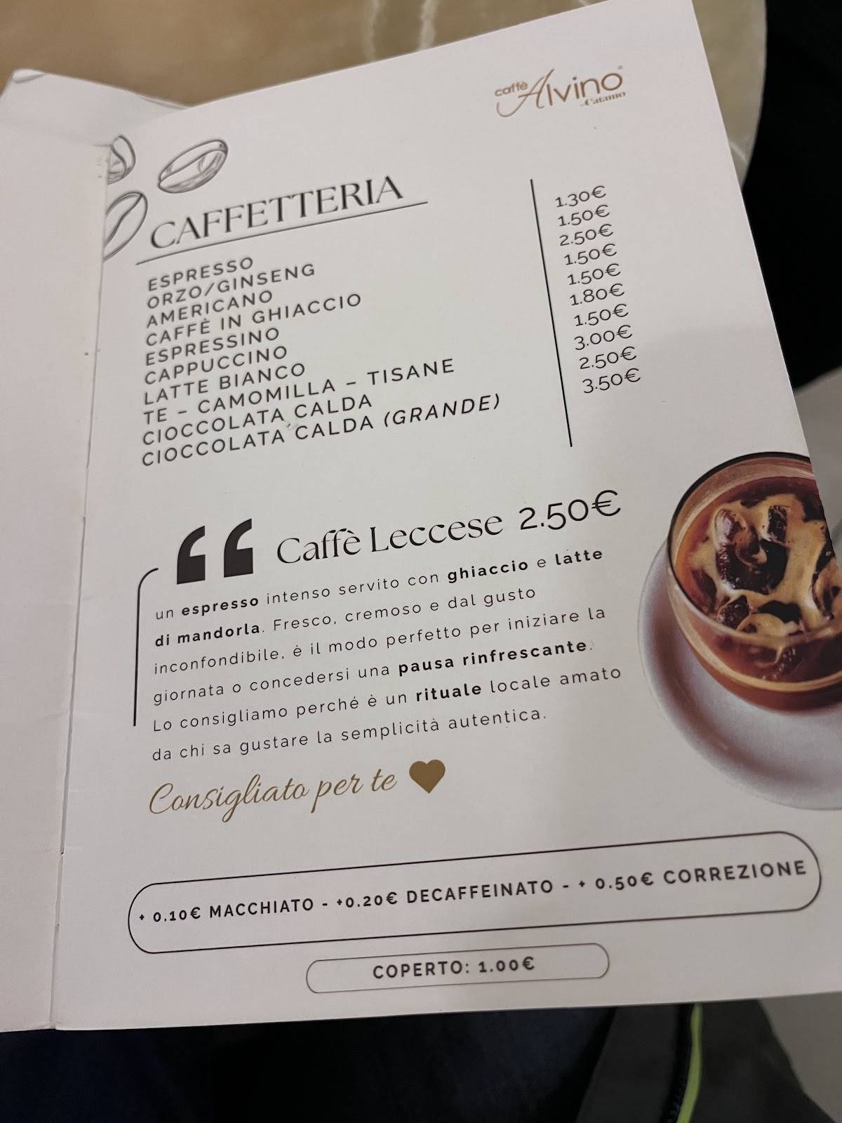 Menu di Caffè Alvino 