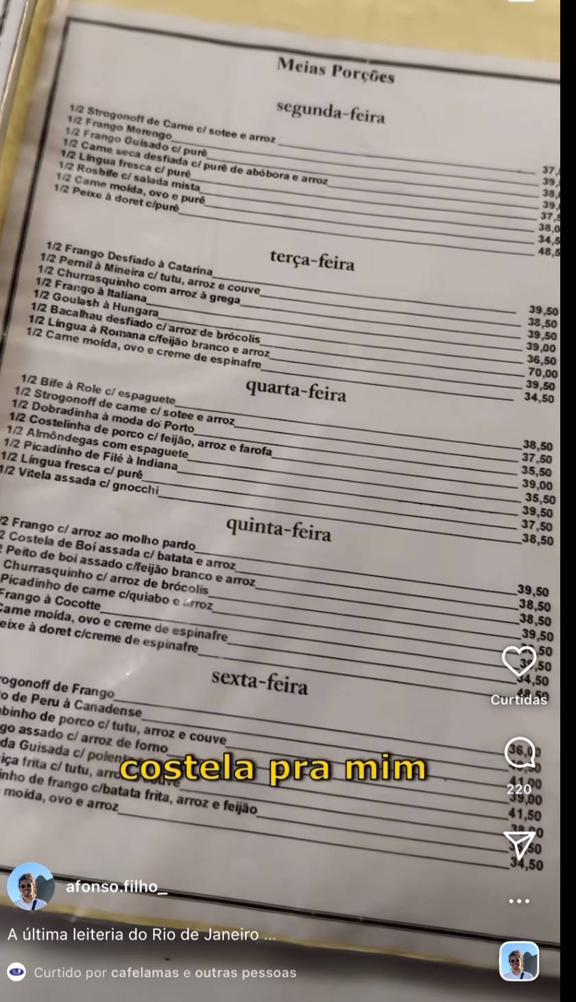 Leiteria Mineira cardápio