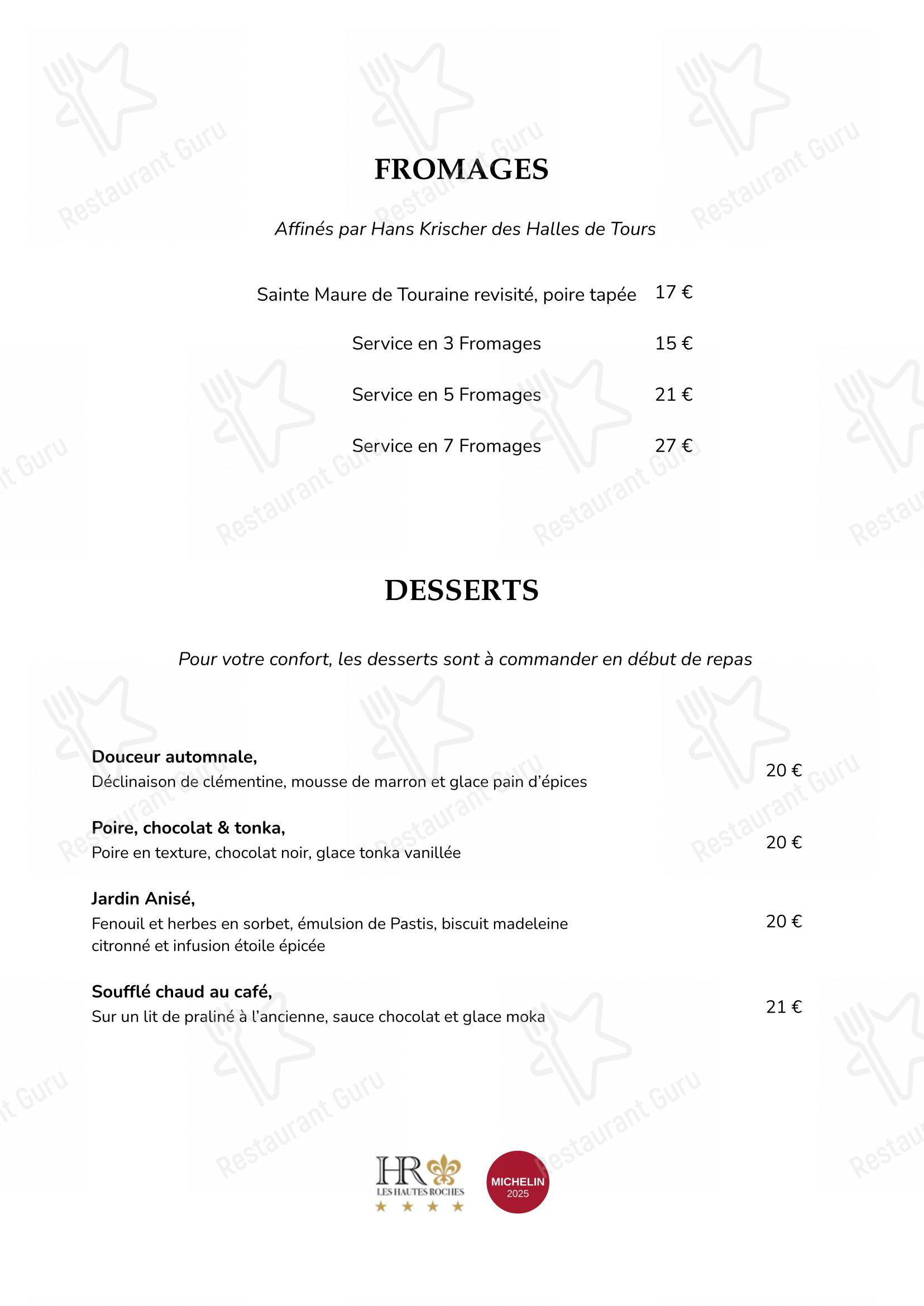 Menu pour Les Hautes Roches Restaurant Bistronomique - Детское