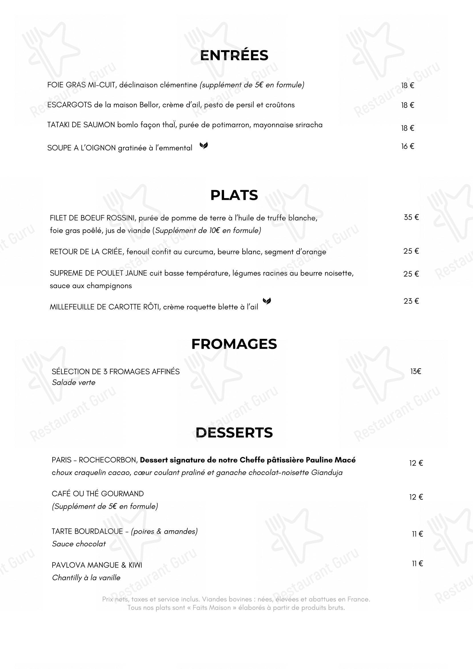 Menu bar pour Les Hautes Roches Restaurant Bistronomique restaurant