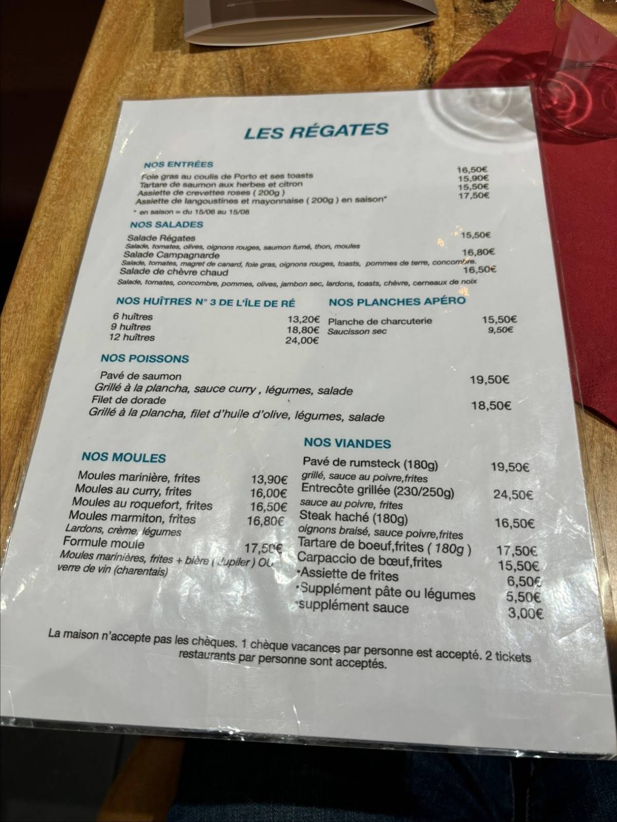 Menu de Les Régates