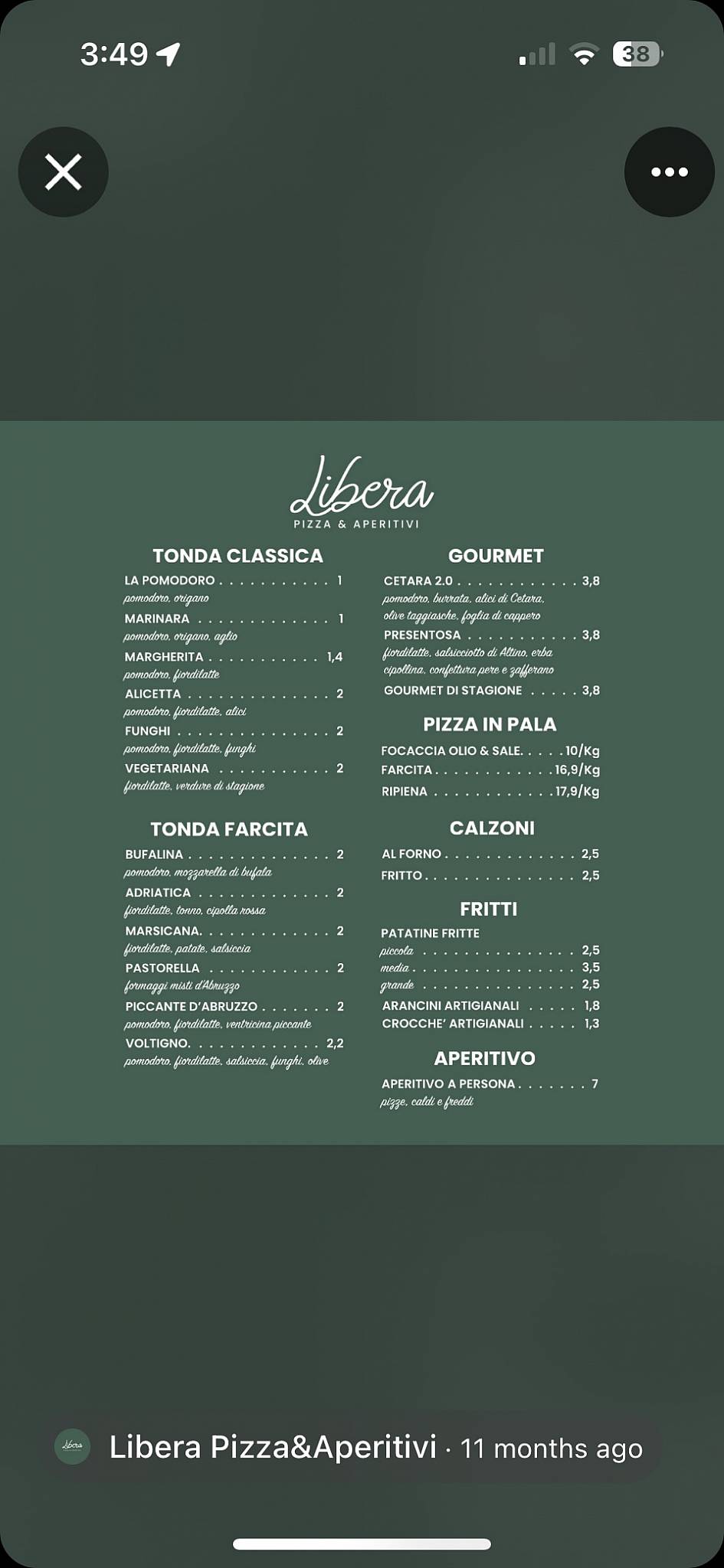 Menu di Libera Pizza&Aperitivi 