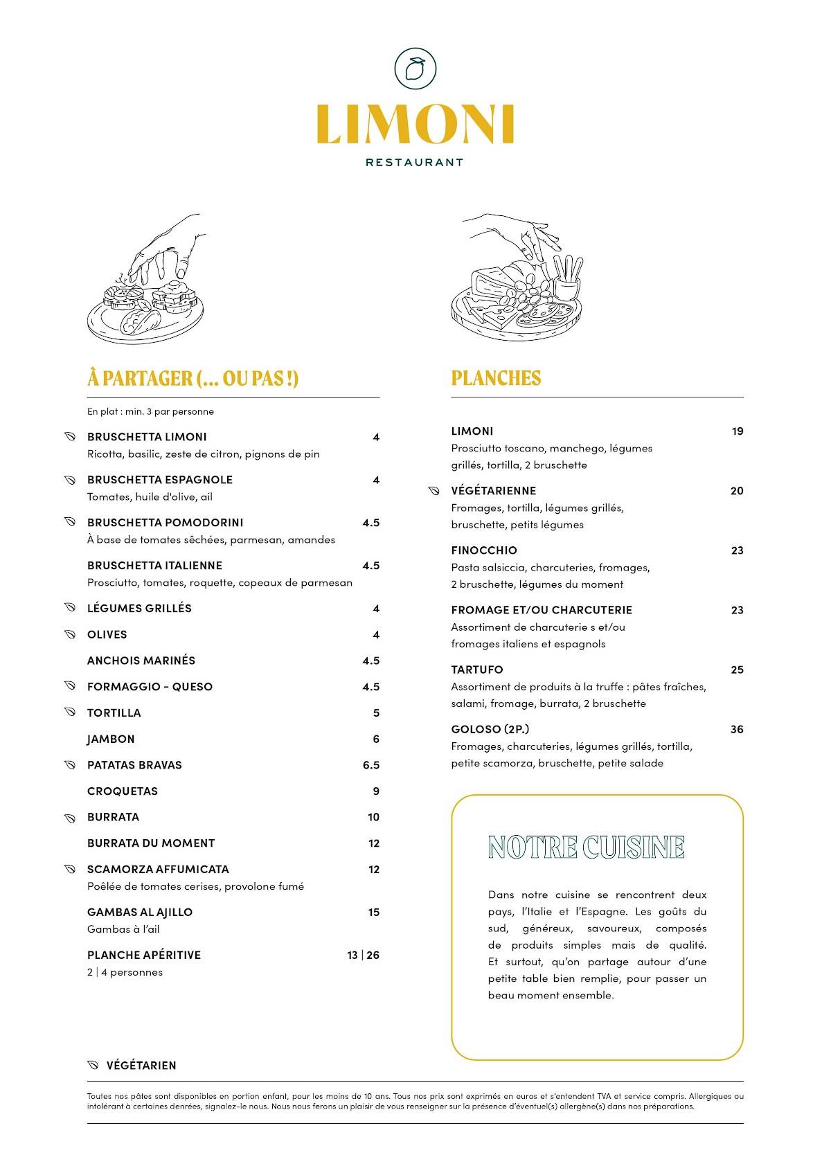 Menu de Limoni - Restaurant