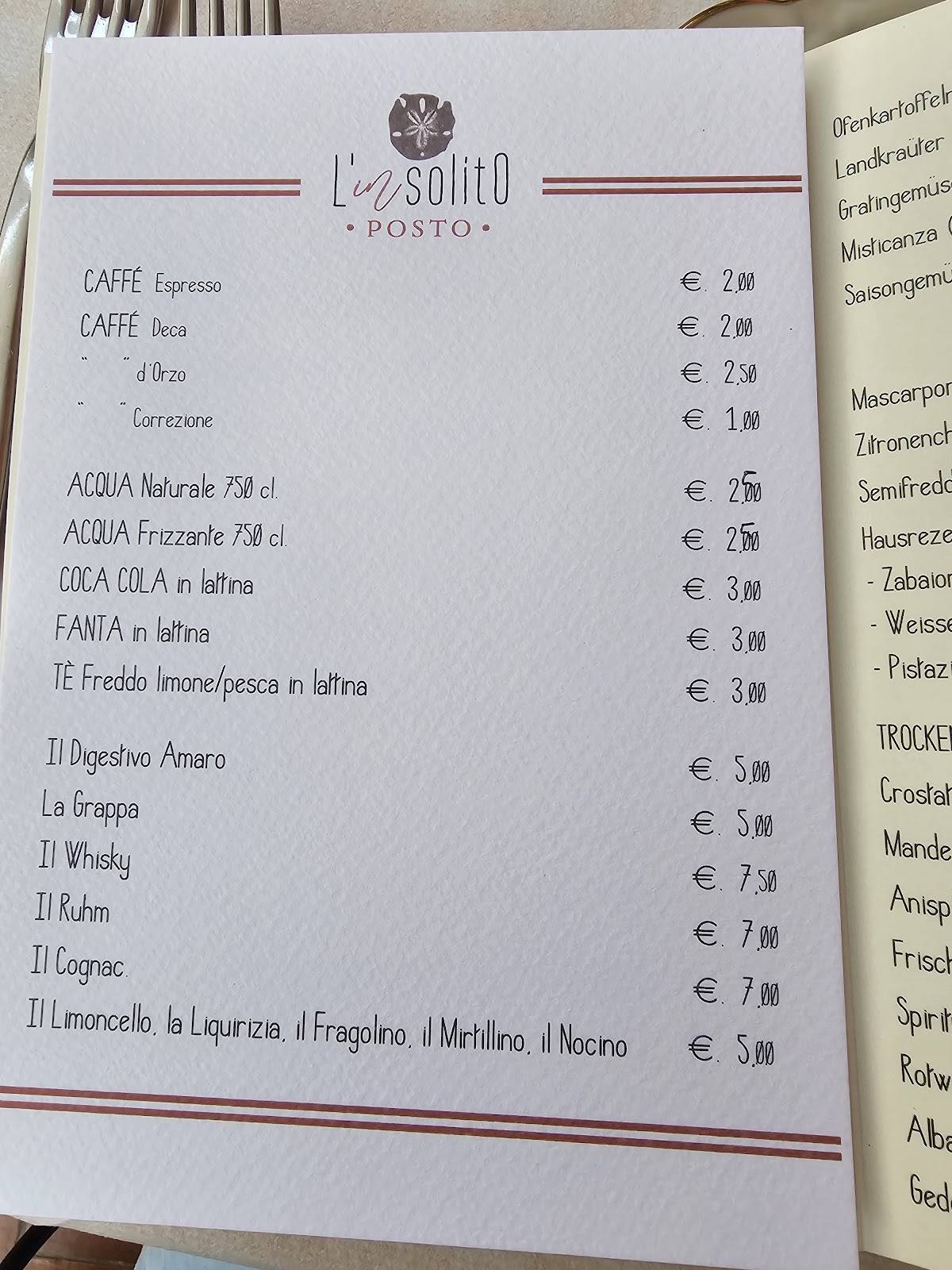 Menu di L'insolito Posto 