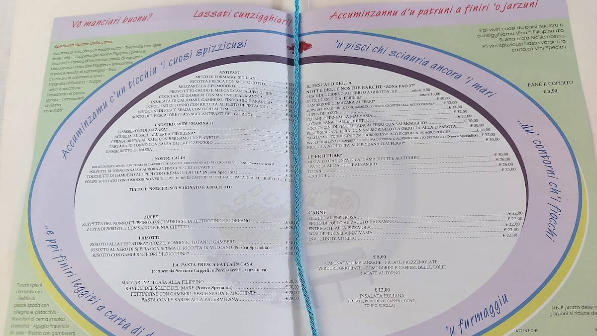 Menu di Ristorante da Filippino a Lipari 