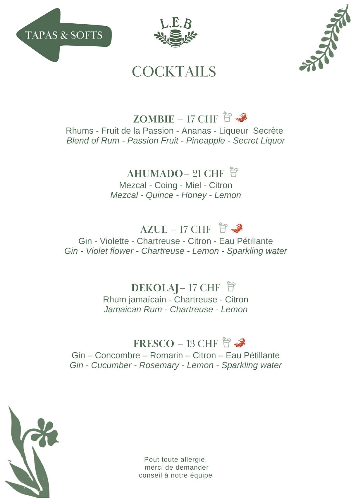Menu de Little Eminente Barrel