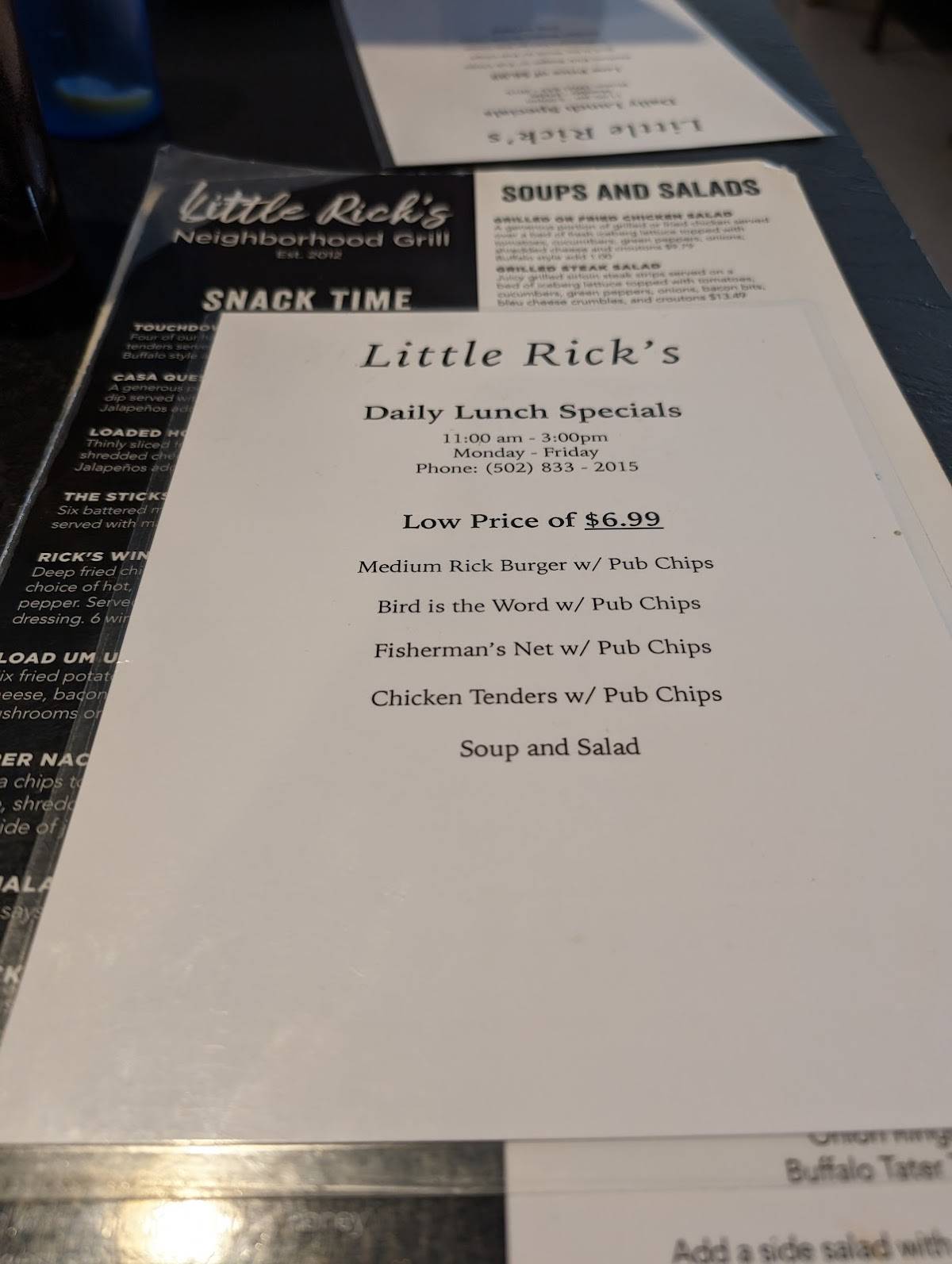 Menu at Little Rick's Neighborhood Bar & Grill, Lebanon Junction
