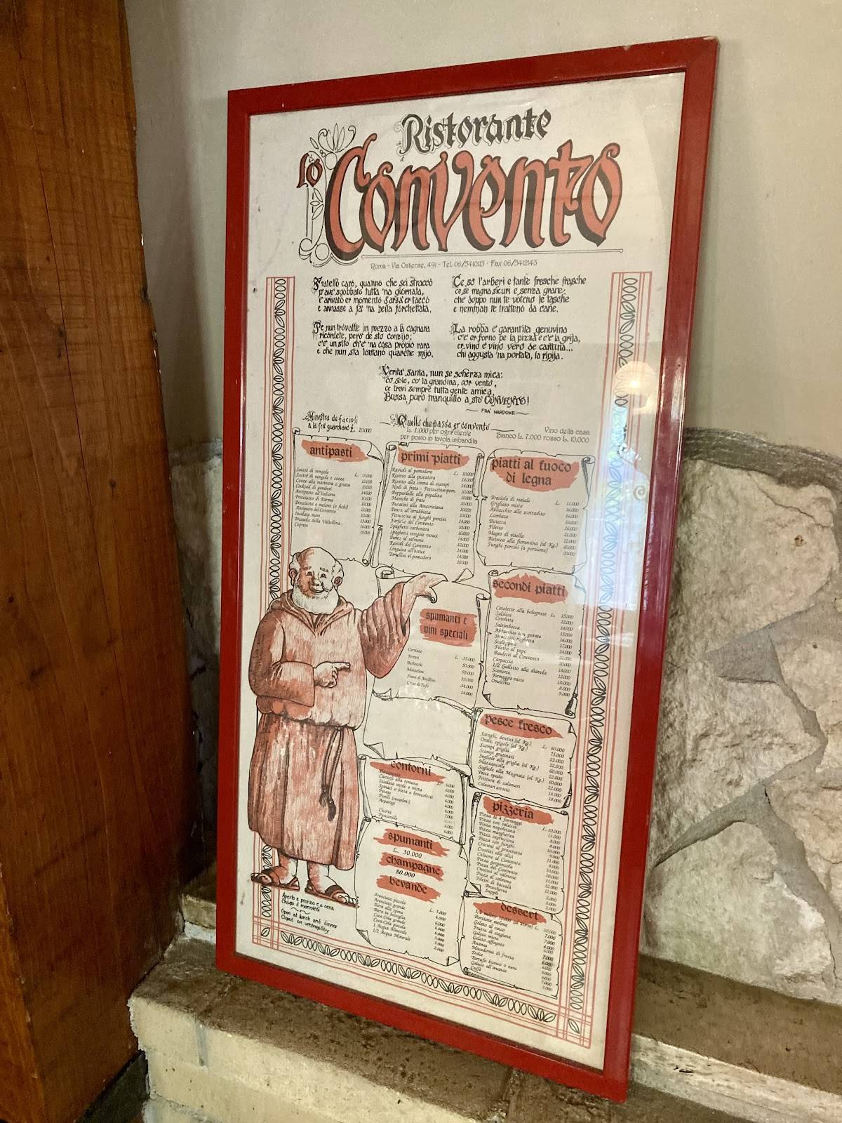 Menu di Lo Convento 