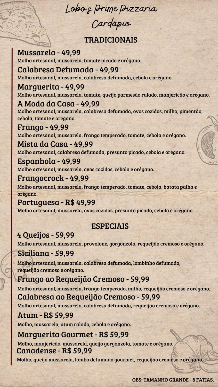 Lobo's Prime Pizzaria cardápio