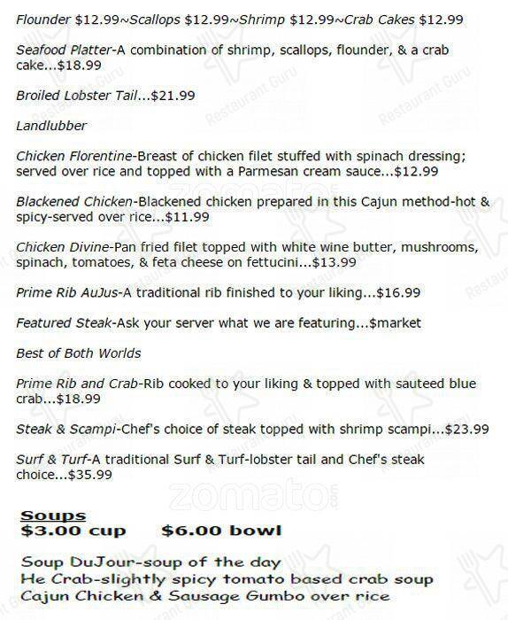 Menu at Lobscouser Restaurant, Portsmouth