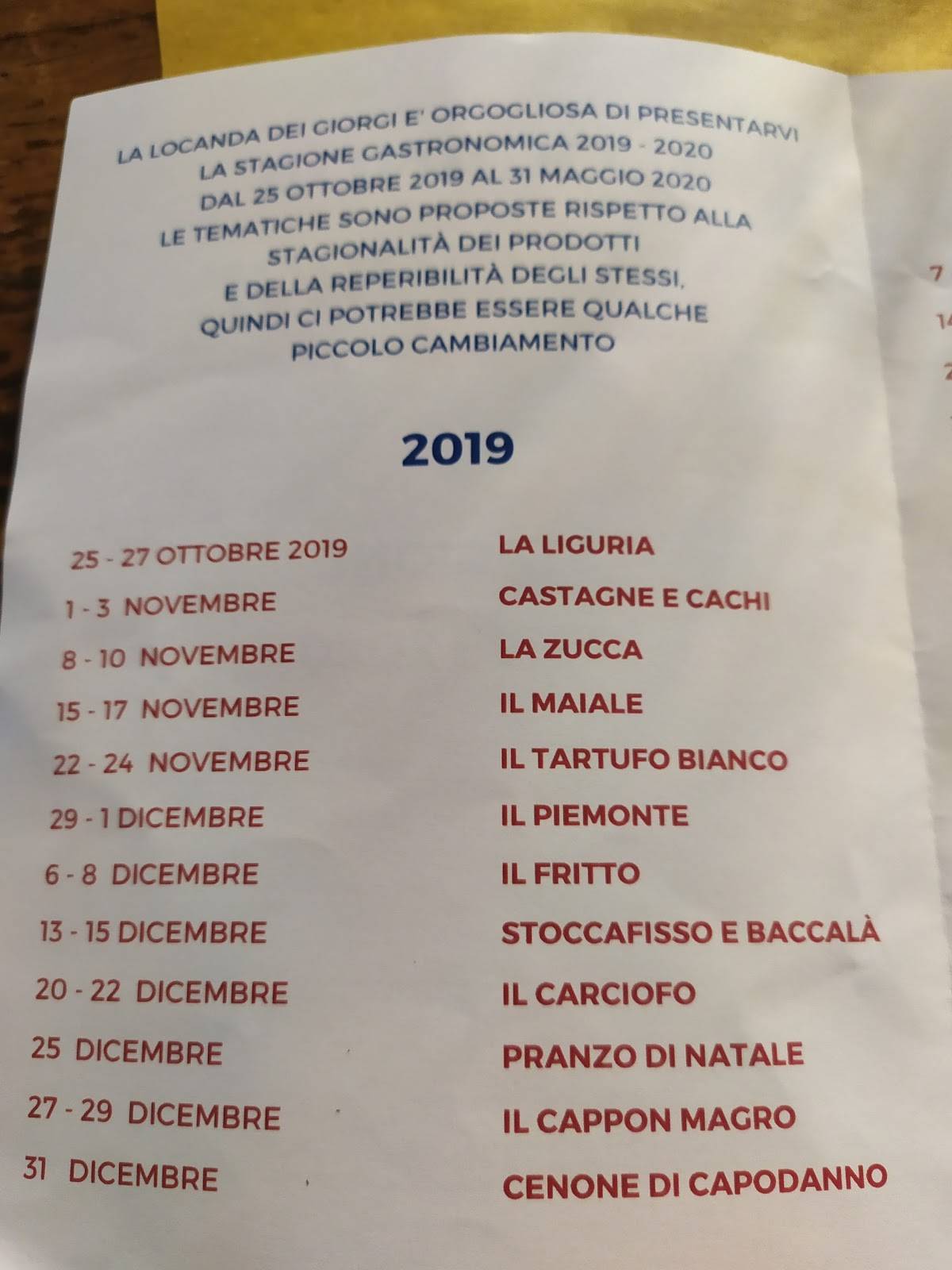 Menu di Locanda dei Giorgi 