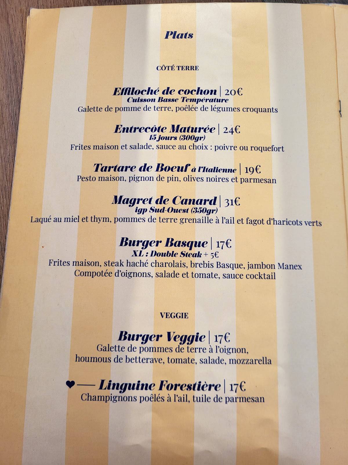 Menu de L'océan