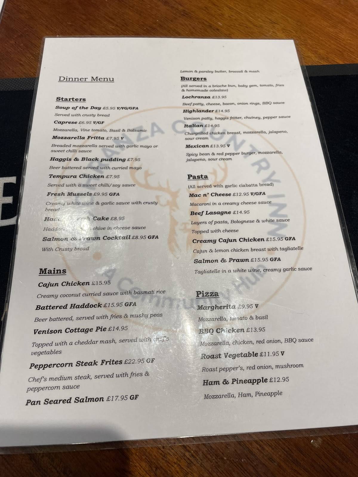 Menu at Lochranza Country Inn pub & bar, England
