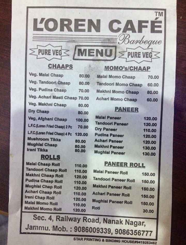 Loren Cafe menu