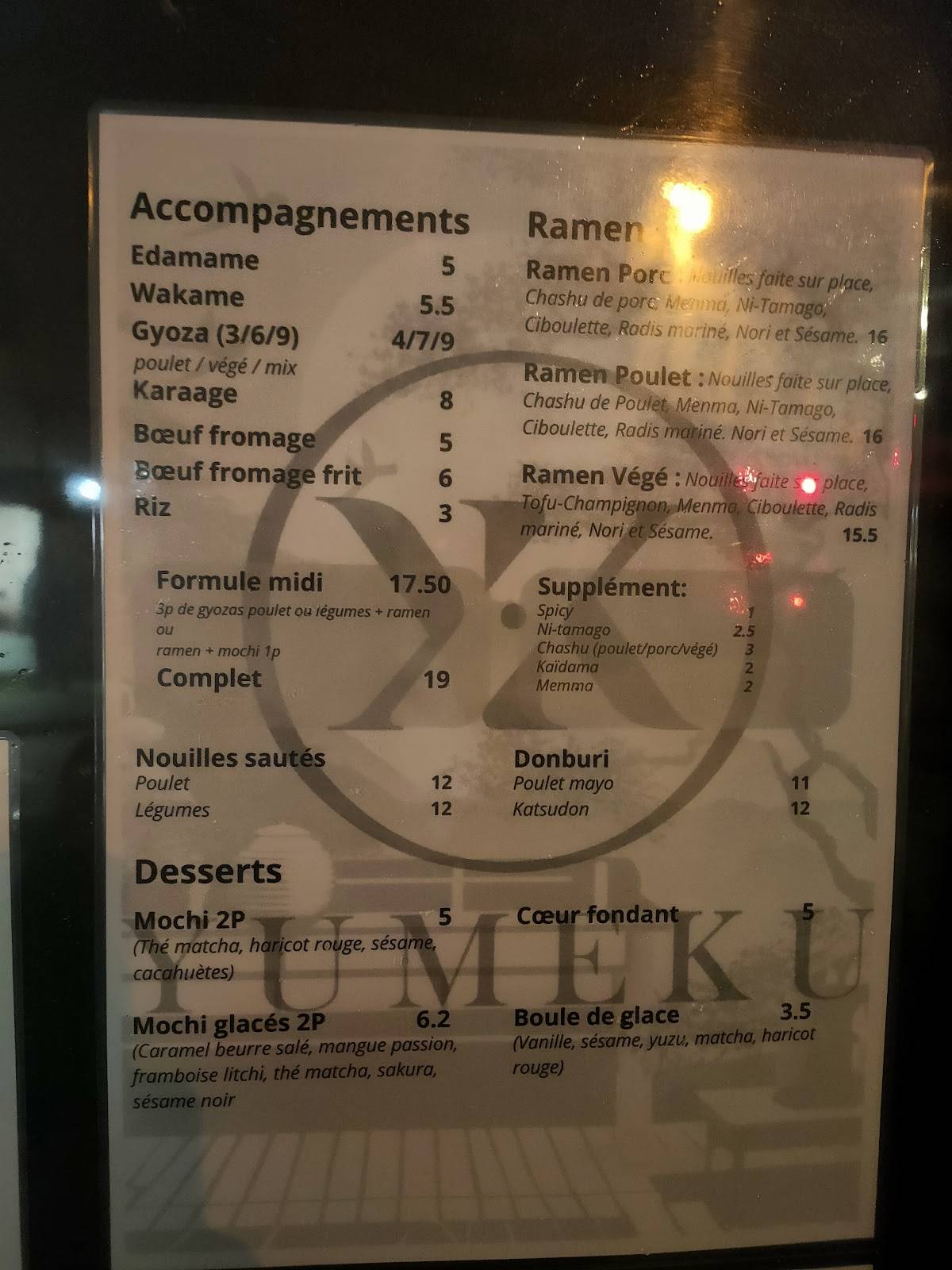 Menu de YUMEKU