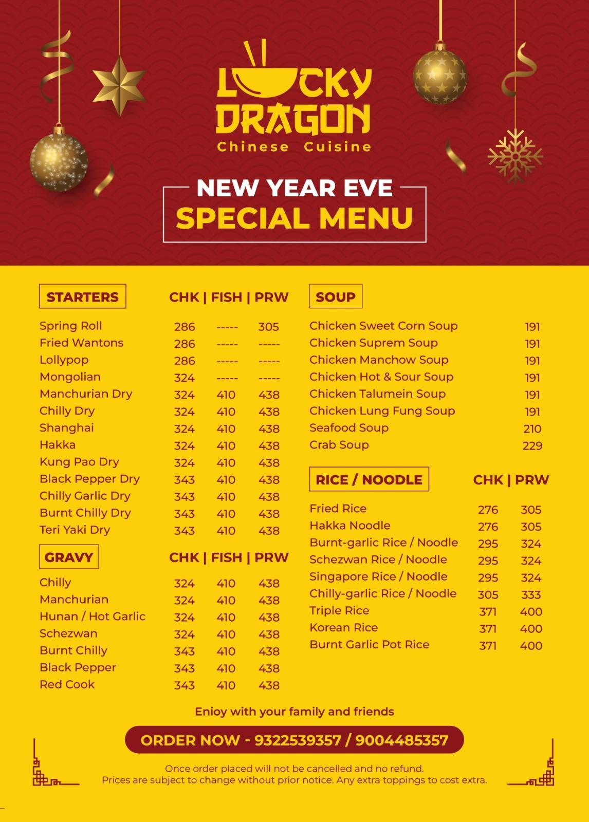 Lucky Dragon Chinese Cuisine - ( Mugal Lane - Mahim West ) menu