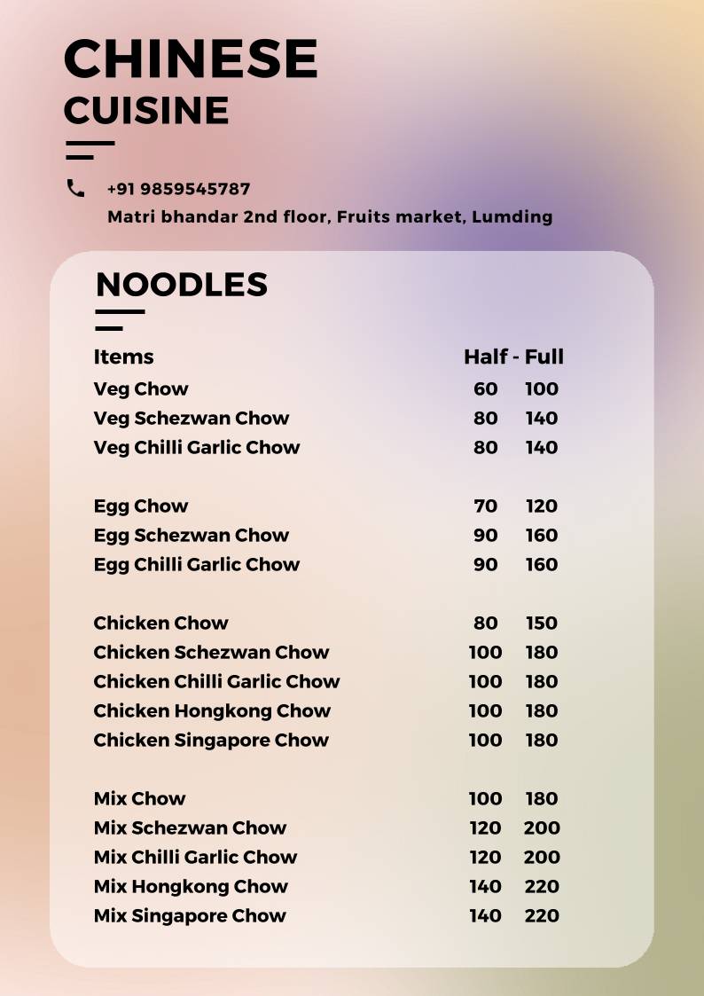 The Photographer's Kitchen menu