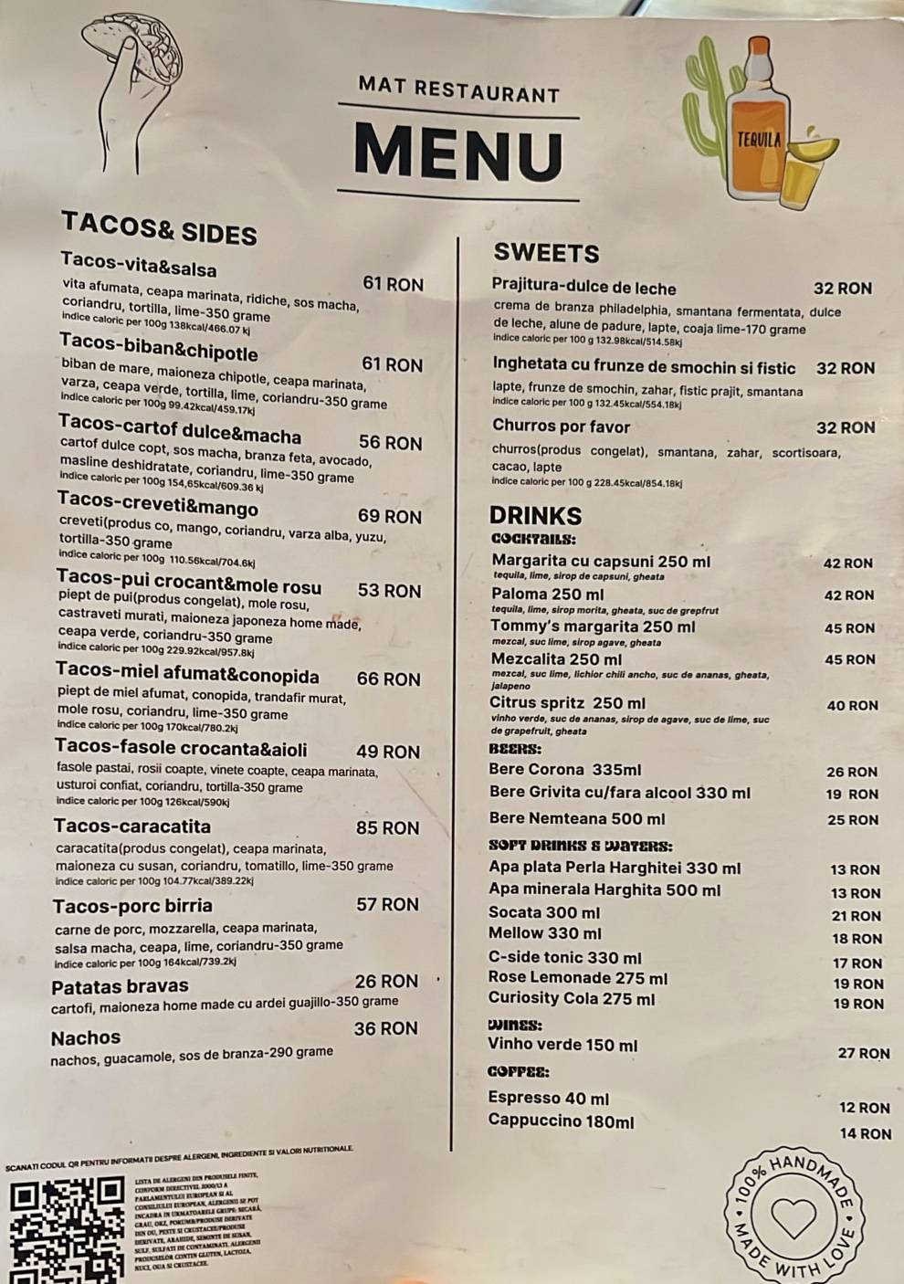 Menu de M.A.T Restaurant
