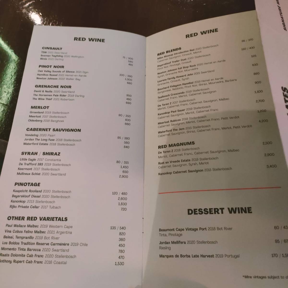 Menu at MAMASAMBA pub & bar, Johannesburg