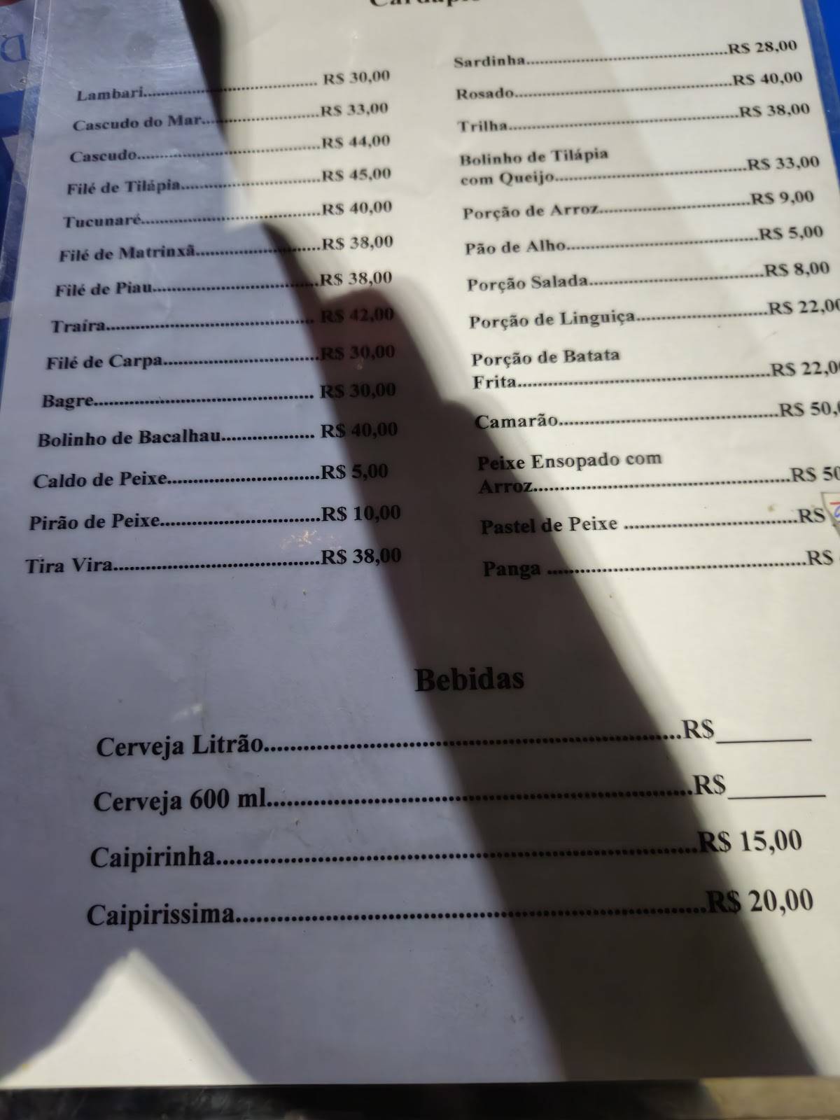 MARCELO DO PEIXE cardápio
