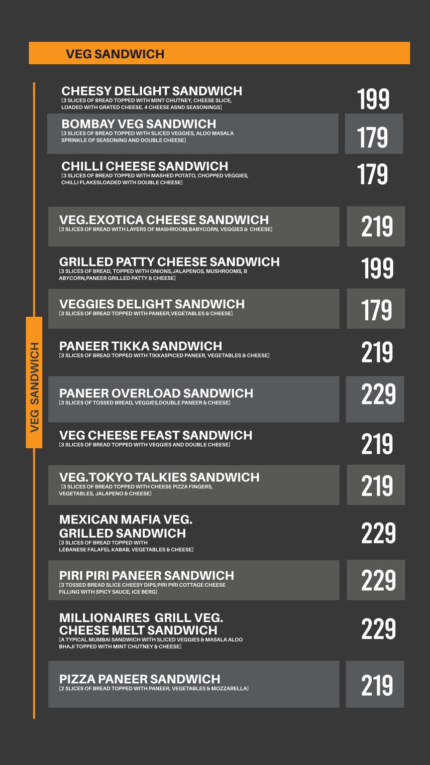 MILLIONAIRES menu