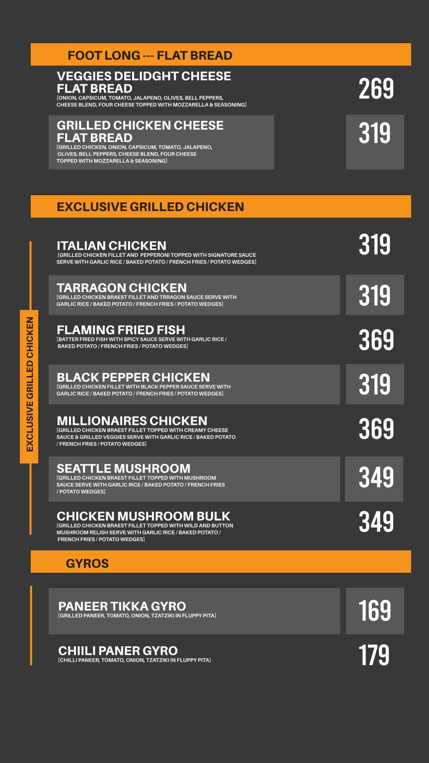 MILLIONAIRES menu