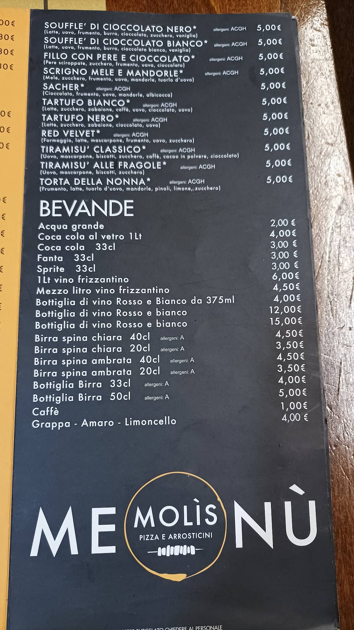 Menu di MOLIS Pizza e Arrosticini 