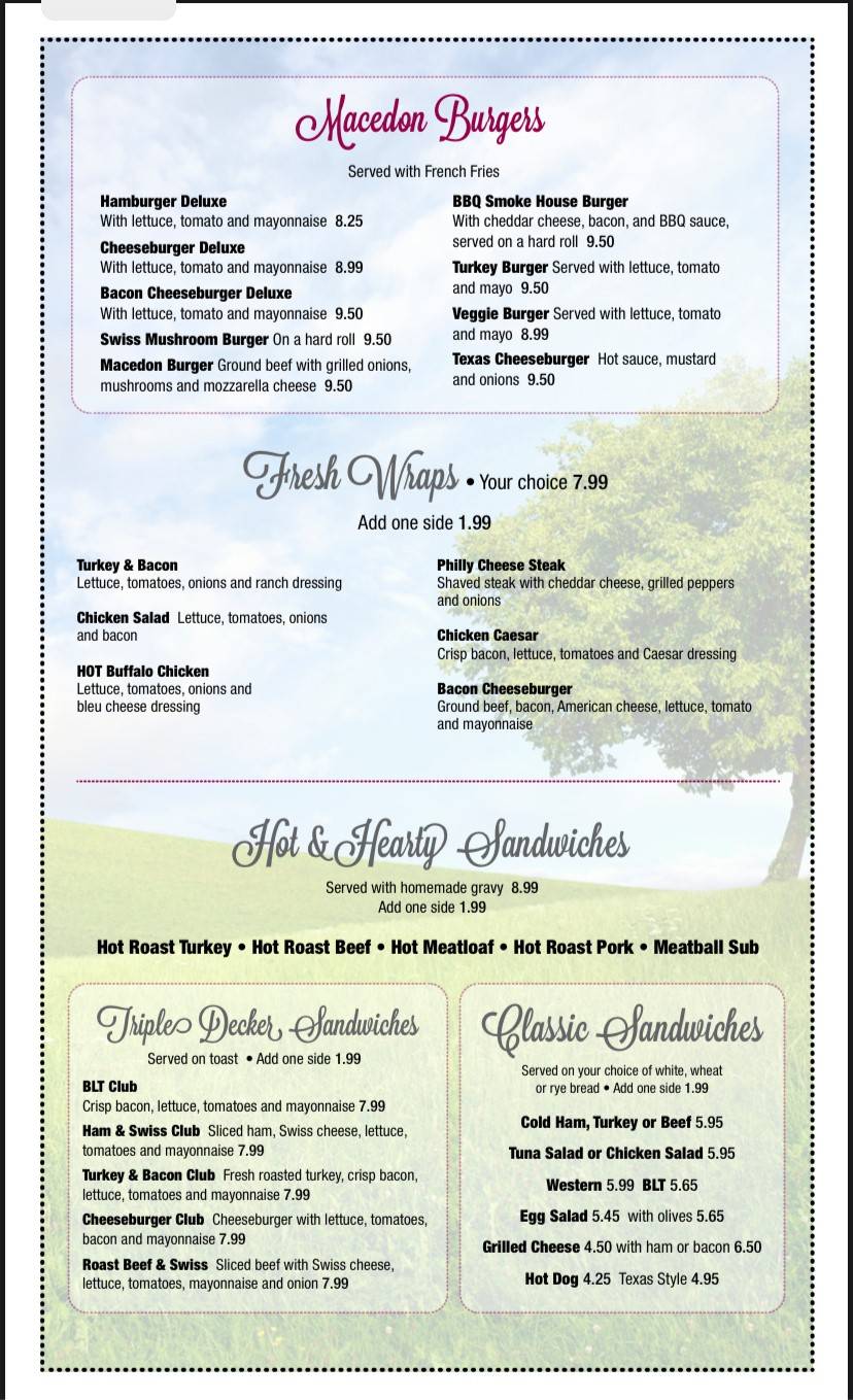 Menu at Macedon Hills Family Restaurant, Macedon
