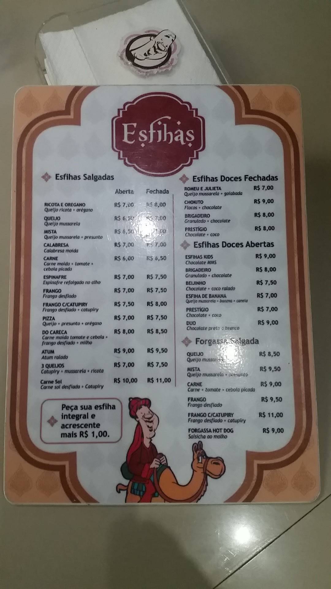 Passaporte do Careca cardápio