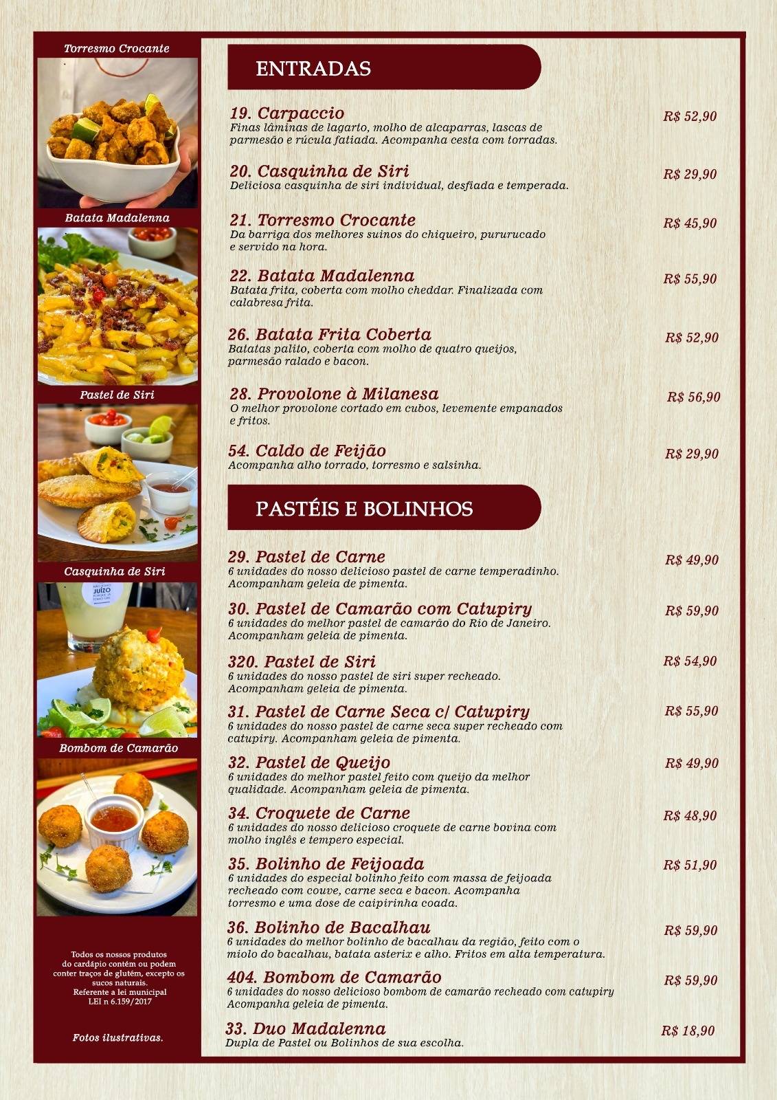 Madalenna Recreio – Bar, Restaurante e Pizzaria de Qualidade cardápio