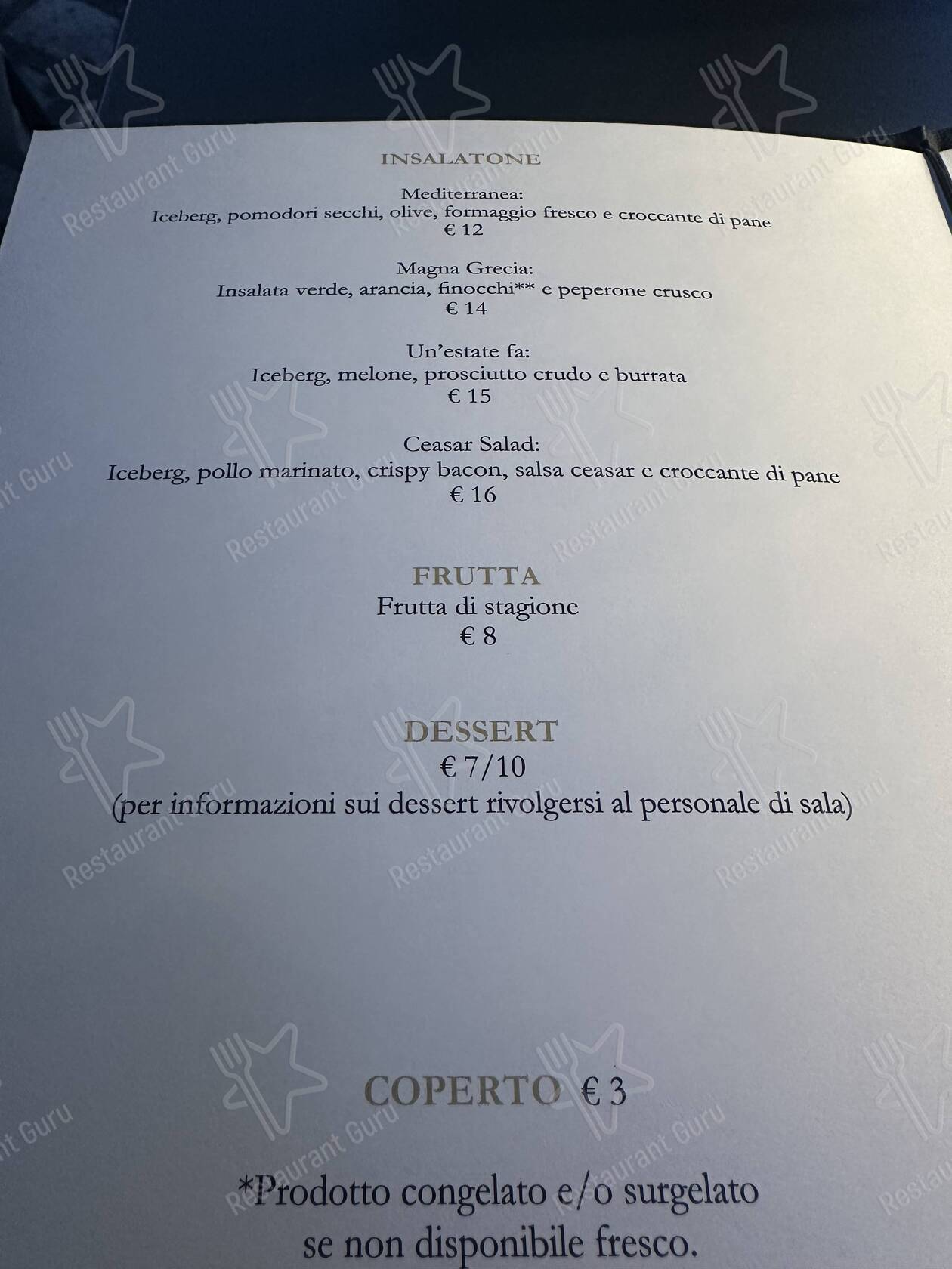 Menu di Madame Giulia - pasti e bevande