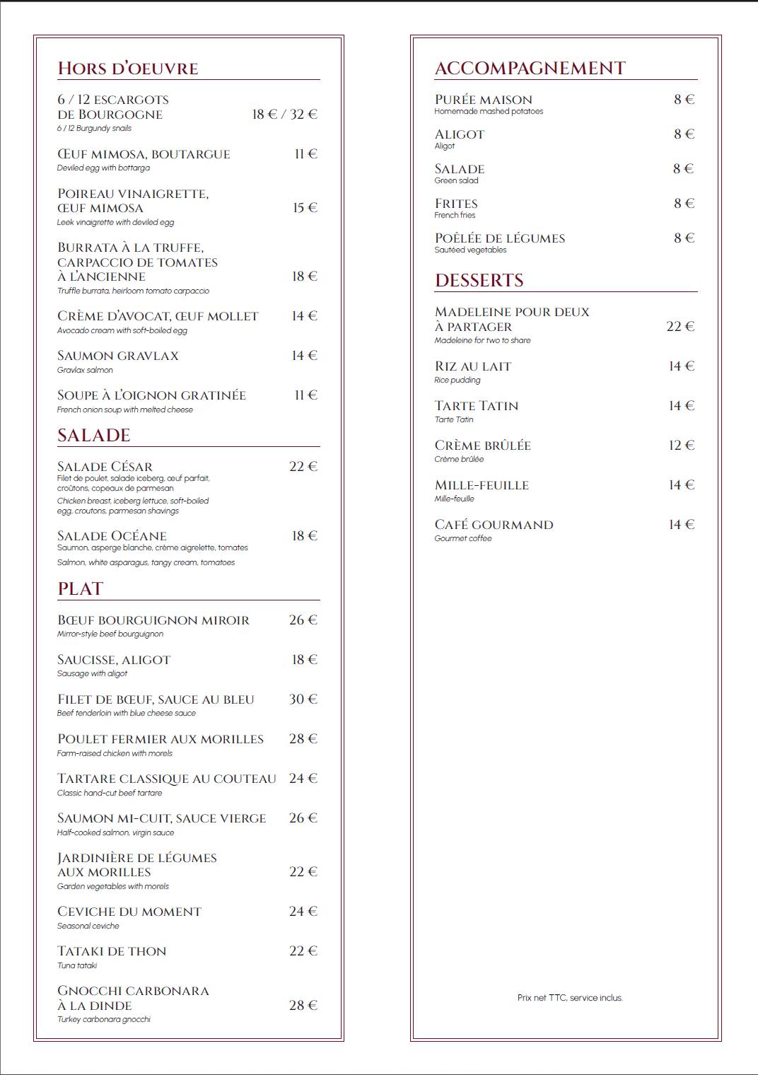 Menu de Madie