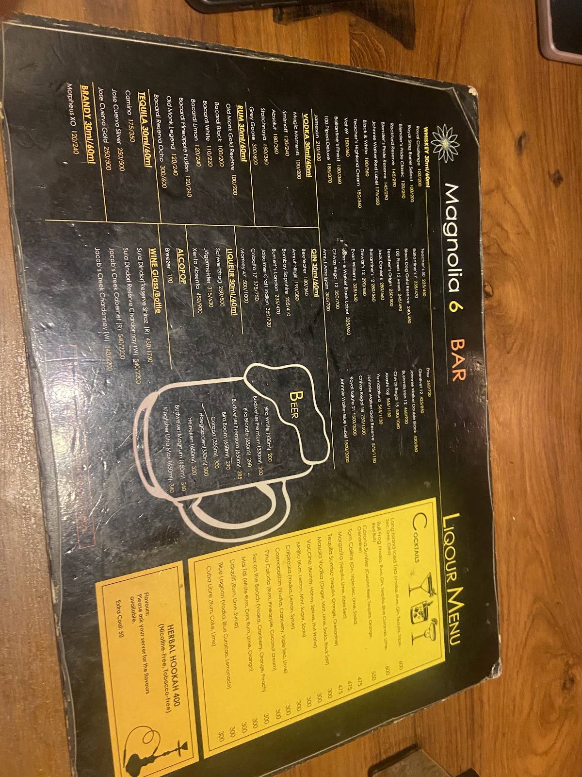 Magnolia 6 Bar menu
