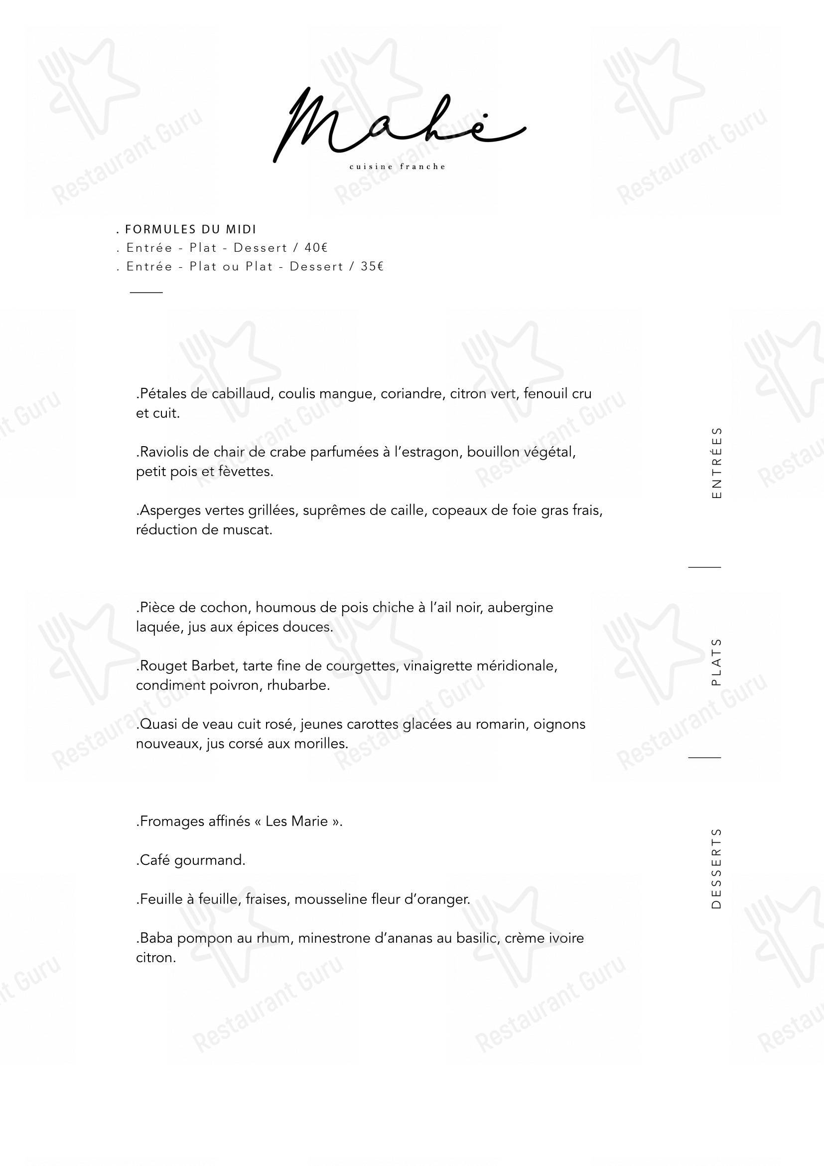 Menu bar pour Mahé dans Montpellier